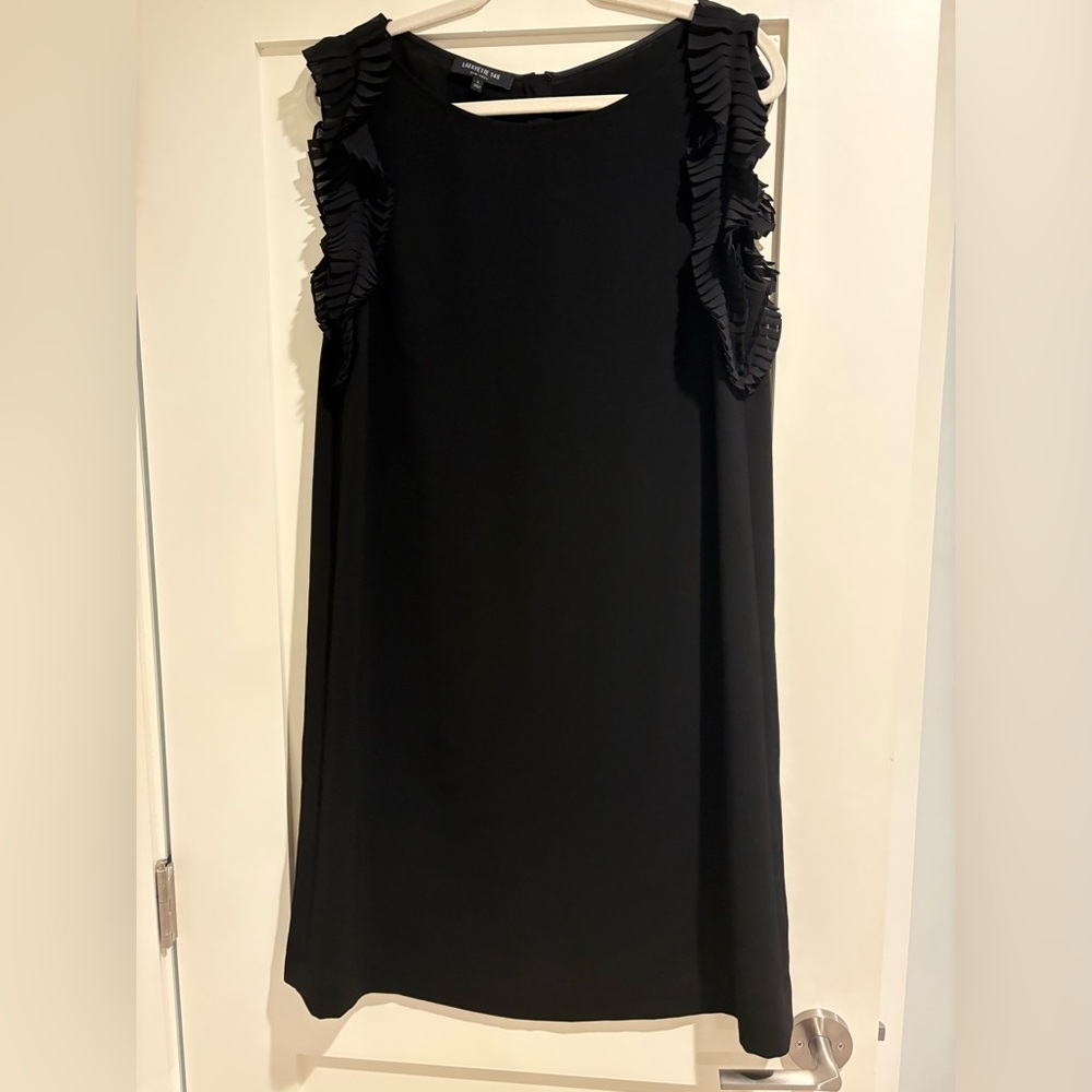 Lafayette 148 New York Black Sleeveless Dress with Ruffle Details with Boat Neck